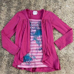 Pink Stripe Flower Layered Cardigan Top Shirt Girls sz 8 / 10